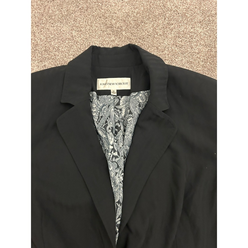 Jones New York Suit Blazer Womens 16 Black Excellent Paisley Lining Stretch - Picture 7 of 12
